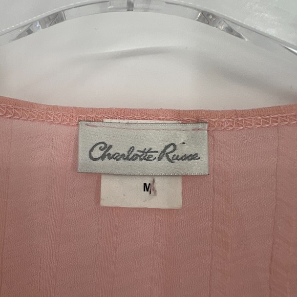 Vtg Charlotte Russe Top Womens M Y2K Sheer Fairy Soft Ethereal Tie Plunge Pink‎ - Picture 3 of 6